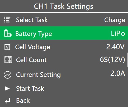 HOTA D6 Pro Battery Charger Charge Settings